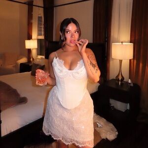 Chic White Lace Wedding Dress with Corset